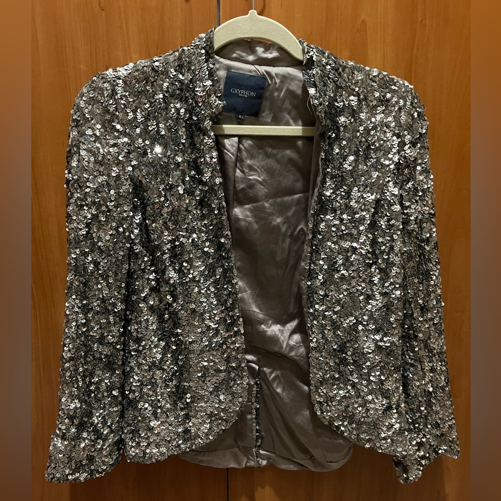 Gryphon New York Silver Sequin Blazer Size Small